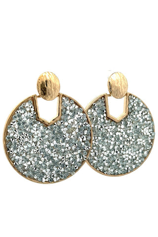 Silver Glitter Circle Earrings