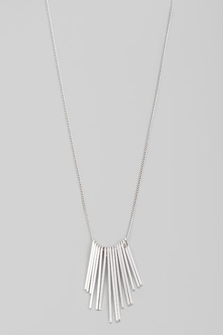 Silver Bar Fringe Charm Necklace