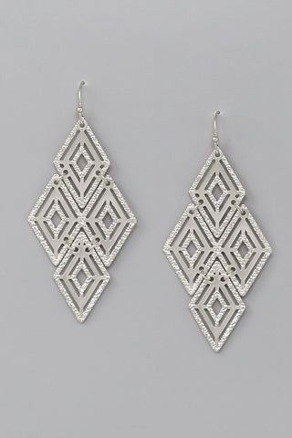 Silver Linked Rhombus Filigree Earrings
