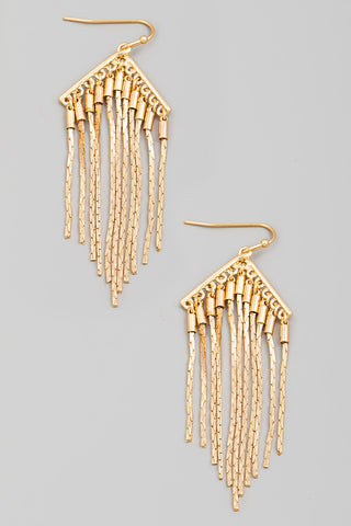 Gold Metallic Chain Fringe Hook Drop Earrings