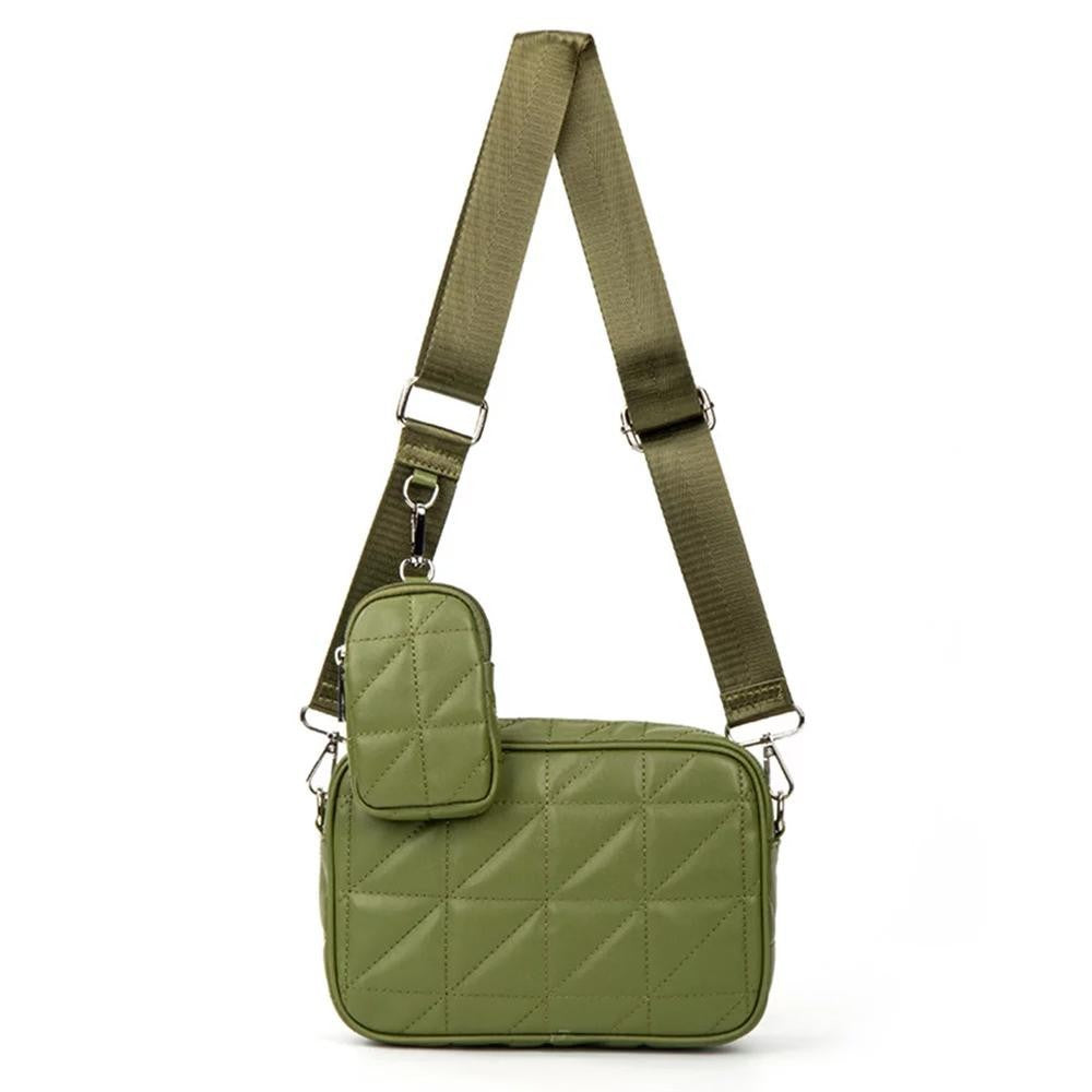 Olive Green Faux Leather Crossbody Handbag