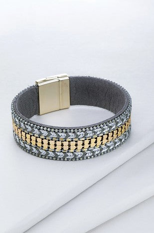 Silver and Gold Braid and Chain Bracelet