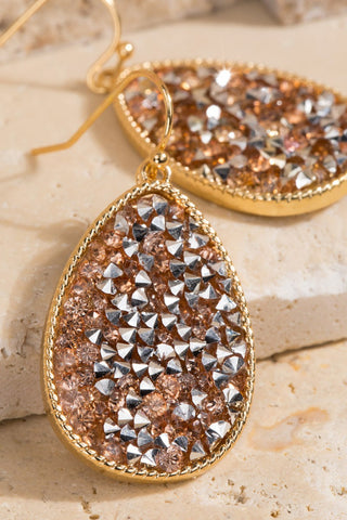 Gold Glitter Stone Tear Drop Hook Earrings