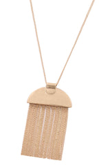 Worn Gold Metal Tassel Pendant Long Necklace