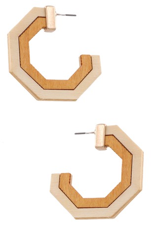 Ivory Wood Open Geometric Earrings