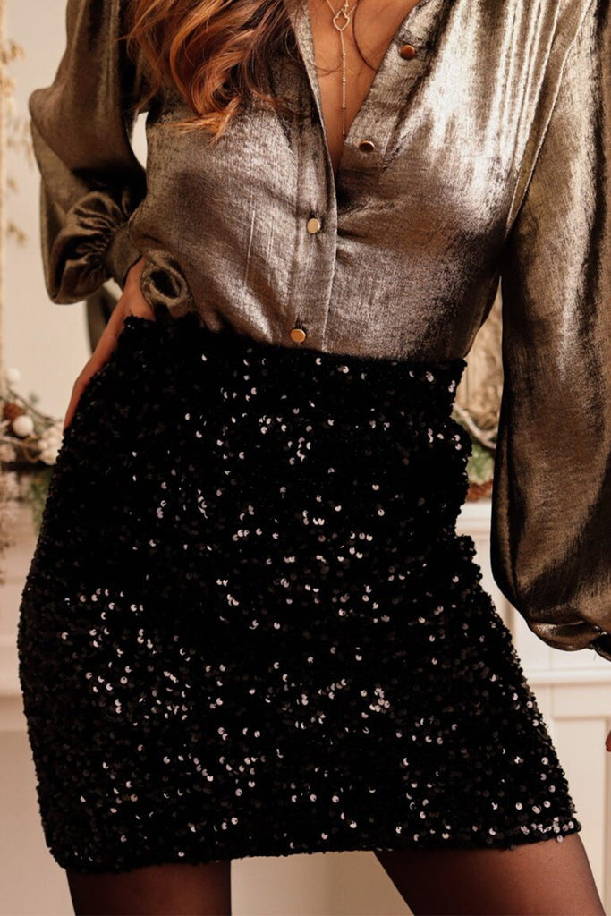 Black sequin shop pencil mini skirt