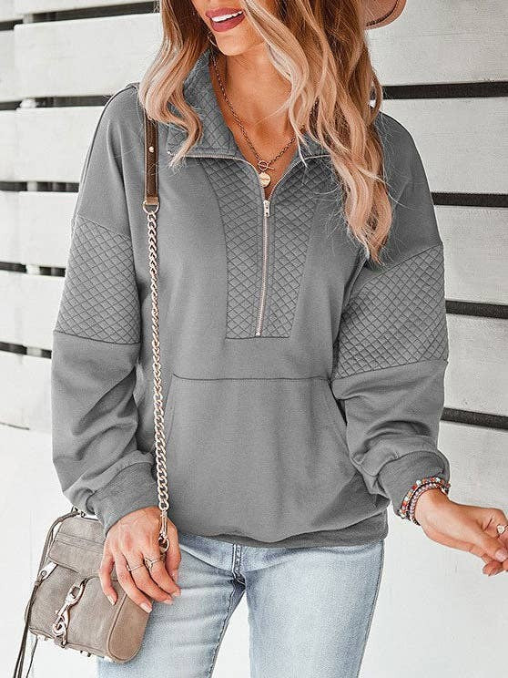 Grey Quilted Quarter Zip Pullover