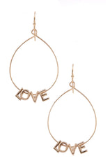 Gold Metal Teardrop 'LOVE' Earrings