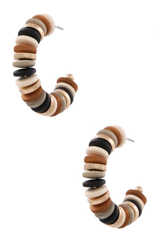 Multi Wood Bead Open Hoop Earrings