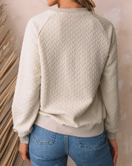 Beige Herringbone Textured Raglan Sweatshirt