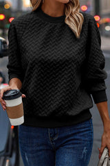 Black Herringbone Textured Raglan Sweatshirt