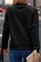 Black Herringbone Textured Raglan Sweatshirt