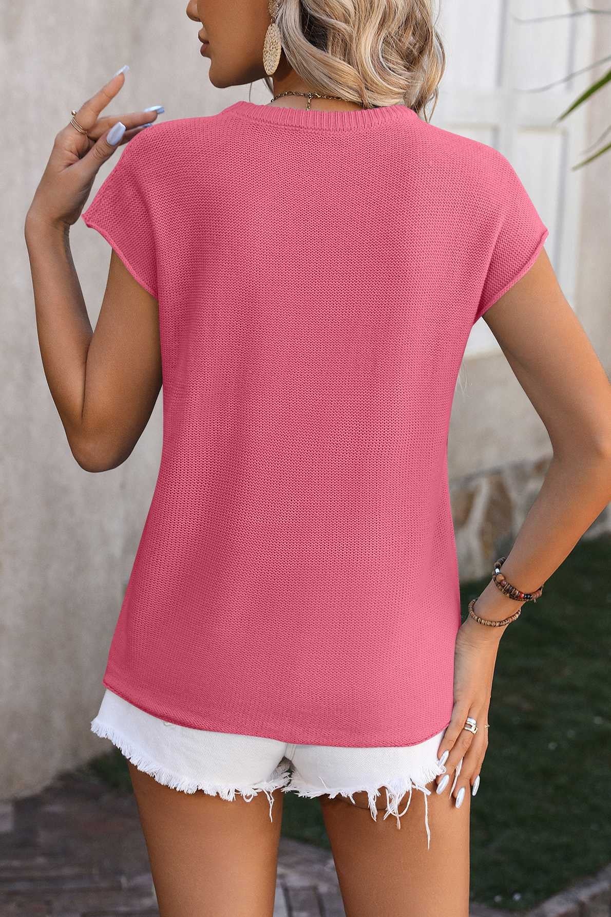 Pink Round Neck Cap Sleeve Sweater