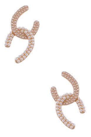 Gold Cream Pearl Linked Earrings