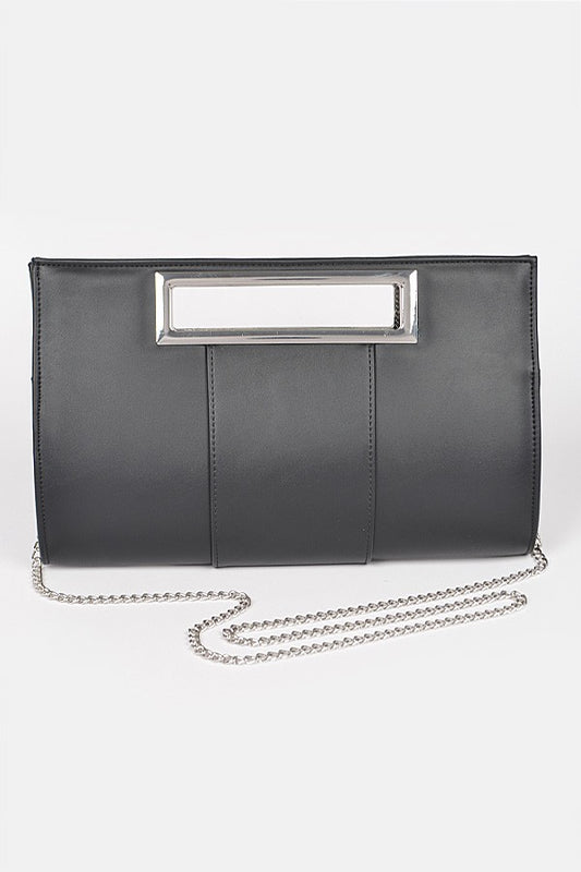 Black Faux Leather Silver Handle Clutch