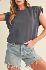 Grey Studded Short Sleeve Top