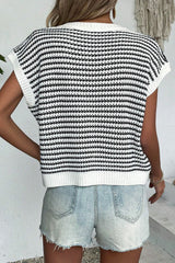 Black and White Women's Striped Round Neck Loose Knit Top