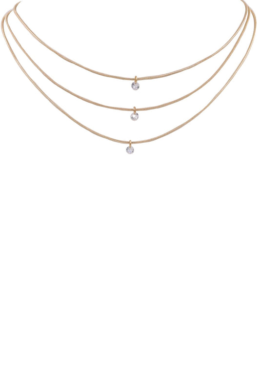 Gold Triple Layered Small Pendant Necklace