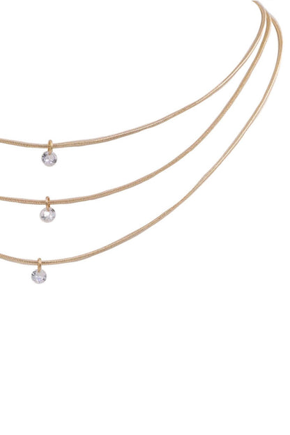 Gold Triple Layered Small Pendant Necklace