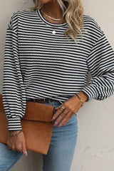 Black and White Striped Drop Shoulder Top