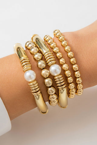 5pcs Pearl Plated Beaded Bracelet Set