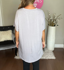 Grey Side Pockets Short Sleeve Tunic Top