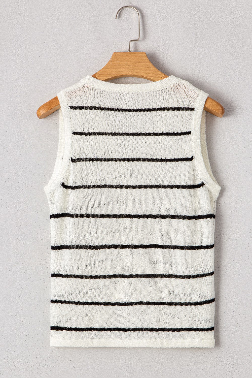 Black & White Stripe Buttoned V Neck Slim Fit Knit Vest