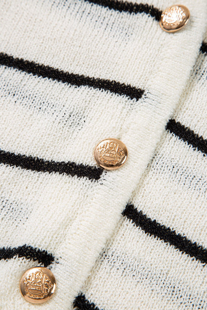 Black & White Stripe Buttoned V Neck Slim Fit Knit Vest