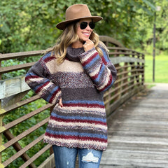Charcoal Multi-Colored Striped Knit Sweater