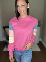ROSE Colorblock Long Sleeve Pullover Sweatshirt