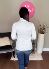 GREY RIBBED TURTLE NECK LONG SLEEVE TOP