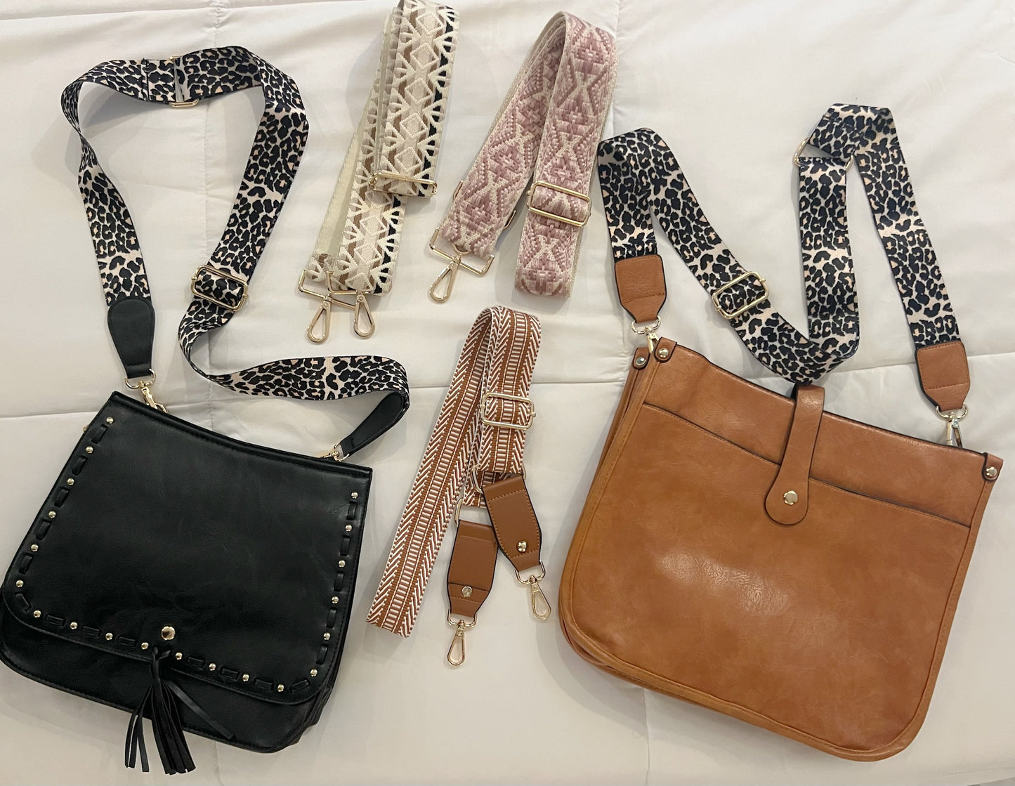 Cognac Crossbody Bag with Removable Leopard Strap