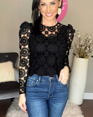 Black Scalloped Sheer Lace Crop Top