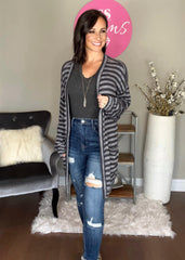 CHARCOAL STRIPED OPEN CARDIGAN