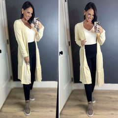 IVORY CREAM Tier Down Long Sleeve Duster Cardigan