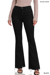 Black RECYCLED POLYESTER HIGH RISE FLARE DENIM PANTS