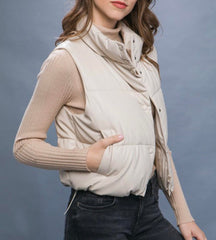 Cream Faux Leather Padded Vest