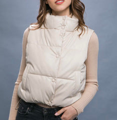 Cream Faux Leather Padded Vest