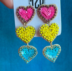 Beaded Heart Trio Earrings
