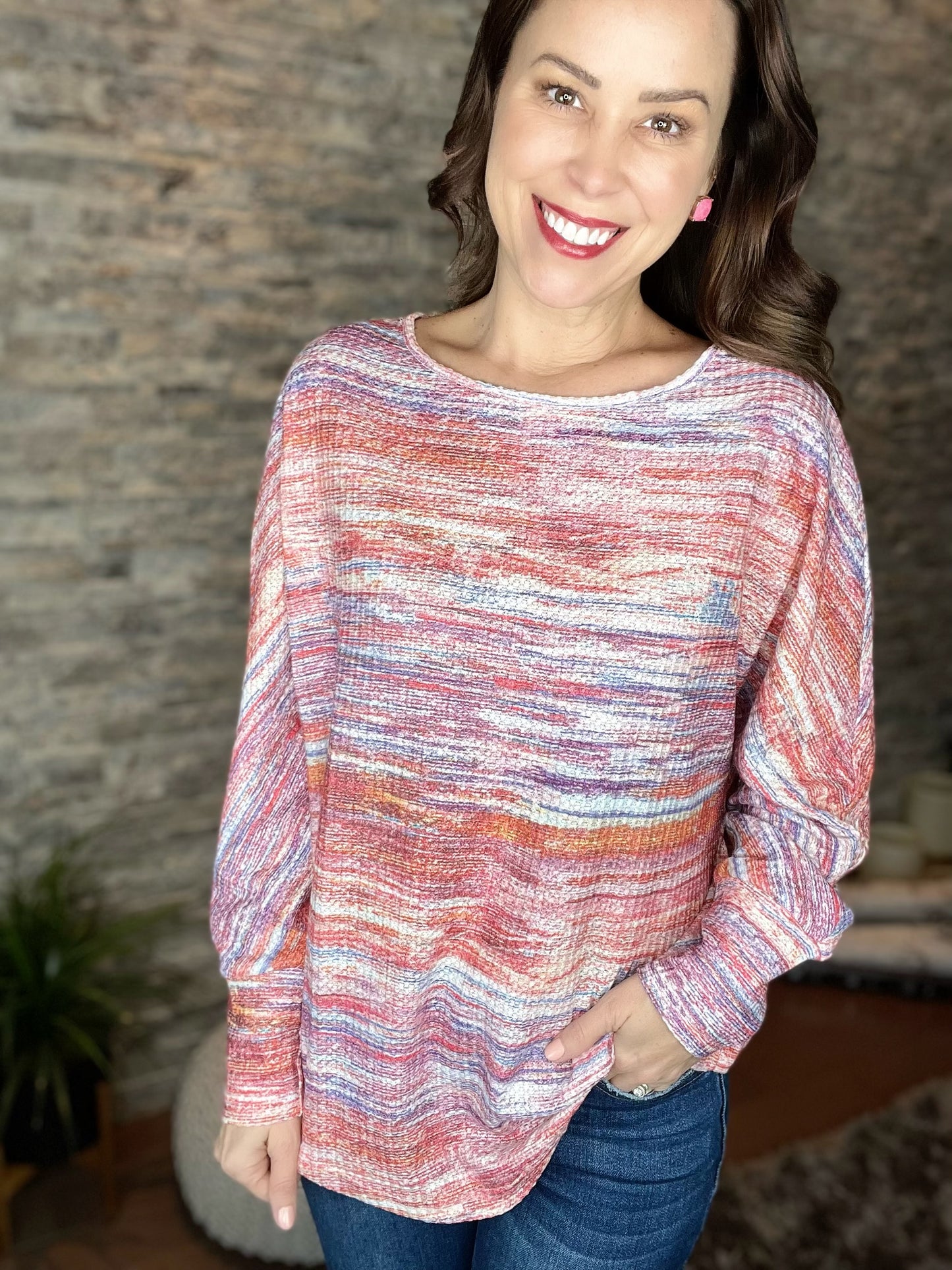 Multicolor Tie Dye Long Sleeve Top with FREE NECKLACE