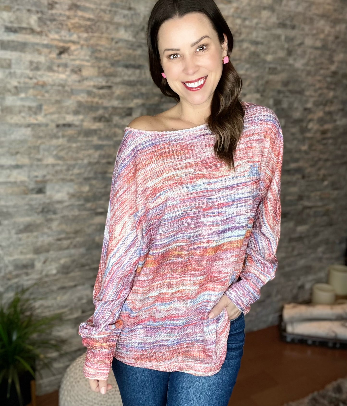 Multicolor Tie Dye Long Sleeve Top with FREE NECKLACE