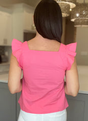 PINK SQUARE NECK FLUTTER SLEEVE