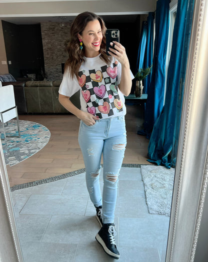 Checkerboard Conversation Hearts Graphic T-Shirt