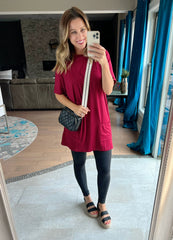 Red Side Pockets Short Sleeve Tunic Top