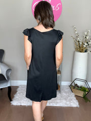 BLACK RUFFLE DETAILED PRINCESS SEAM DRESS