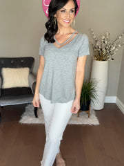 Grey The V-neck Bliss Top with FREE EARRINGS