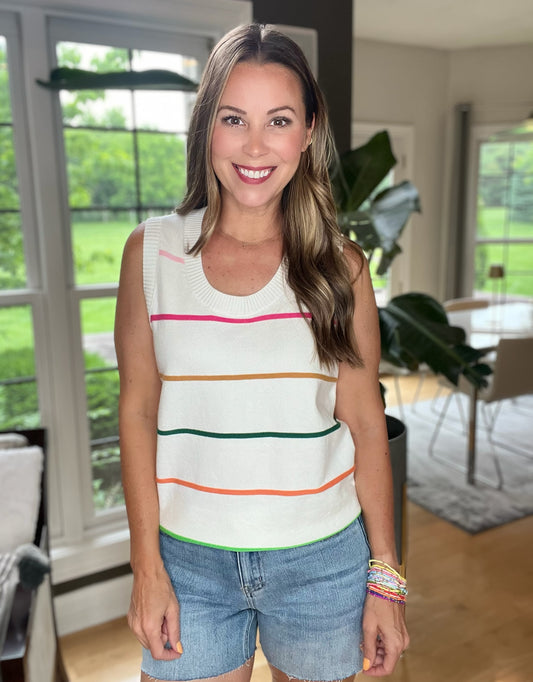 Multicolor Stripe Round Neck Knitted Sweater Tank