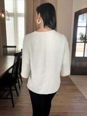 Parchment Solid Batwing Sleeve V Neck Blouse