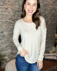 OATMEAL ROUND NECK RAYON JERSEY TOP