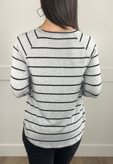 HEATHER GREY and BLACK STRIPES ROUND HEM TOP